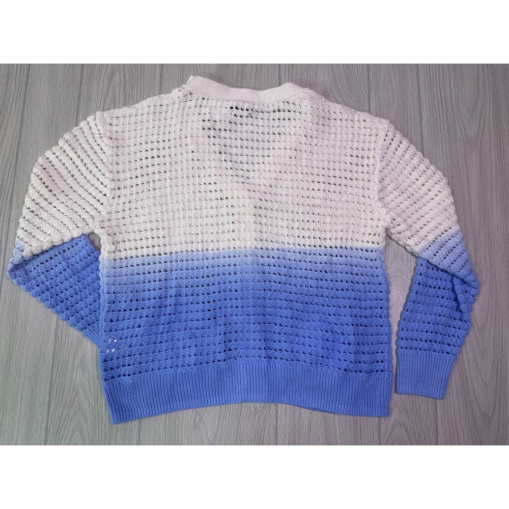 Flag & Anthem Harriet Acid Wash Cardigan Beige Blue Ombre Open Knit L Stitch Fix - Picture 3 of 4
